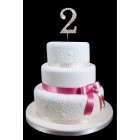 2nd Birthday Wedding Anniversary Number Cake Topper with Sparkling Rhinestone Crystals - 1.75" Tall 